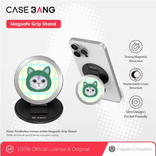 CASEBANG Cat Series - Silver Chincilla Magsafe Grip Stand Handphone Holder